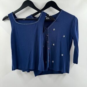 AK Collection Royal Blue Beaded Two-Piece Tank & Cardigan Set –  Small-Medium